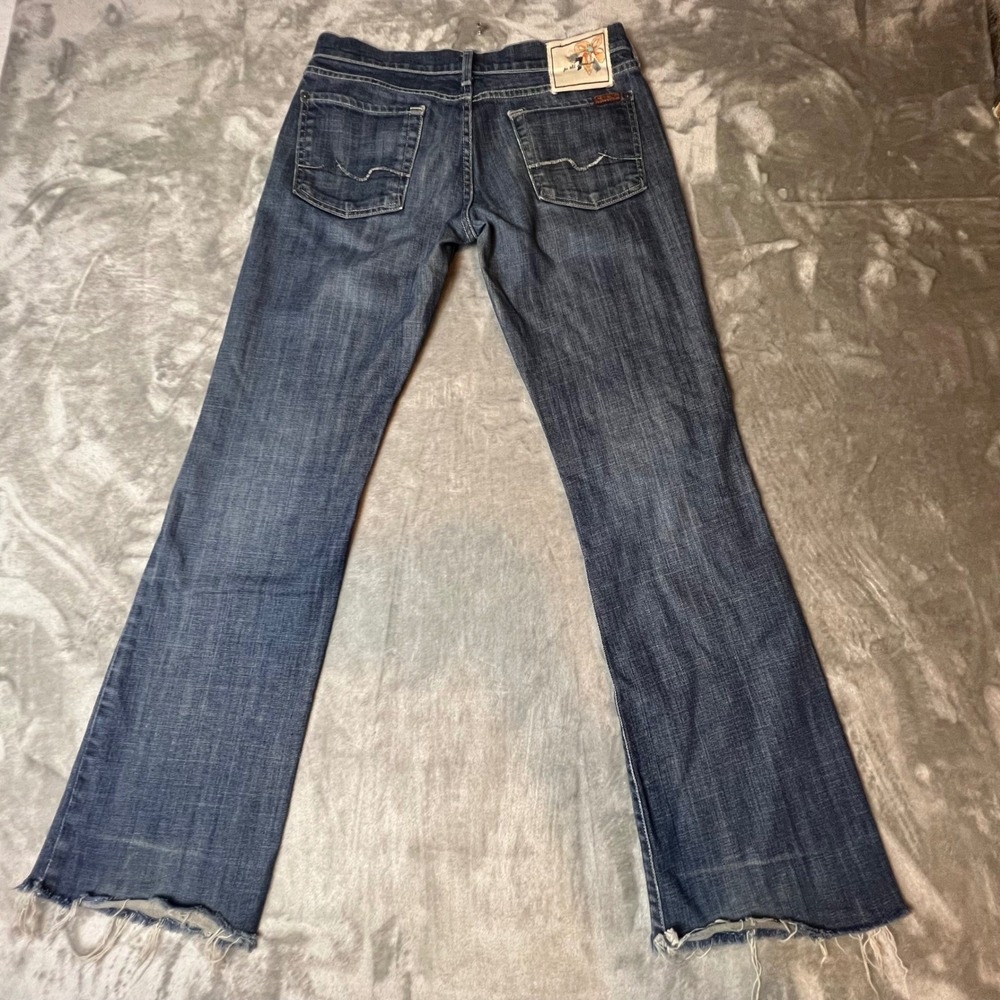 Seven for All Mankind Bootcut Jeans Distressed Frayed Hem Blue Denim Size 28 - Picture 6 of 8